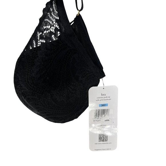 Rene Rofe NWT 36C Black Lace Extreme Push-Up Bra Gold Hardware Coquette Vampy - Picture 11 of 14